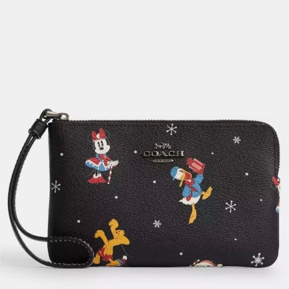 Coach × Disney Mickey Minnie Pluto Donald Duck Snowflake Holiday Wristlet - Picture 2 of 9
